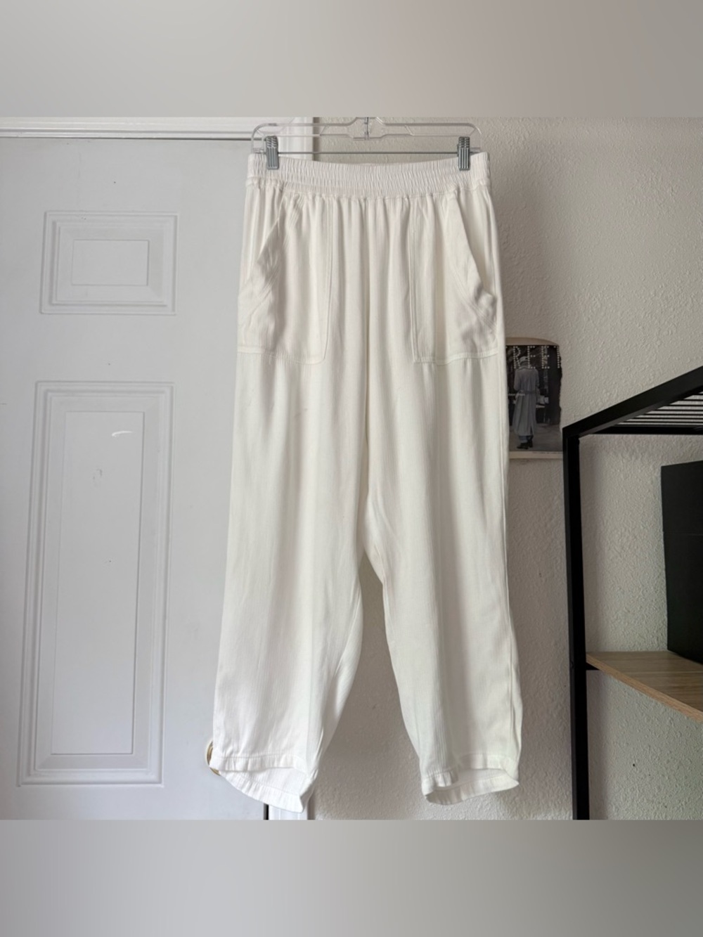 DAME white recycled silk sustainable gauze straight leg pull on cropped pants